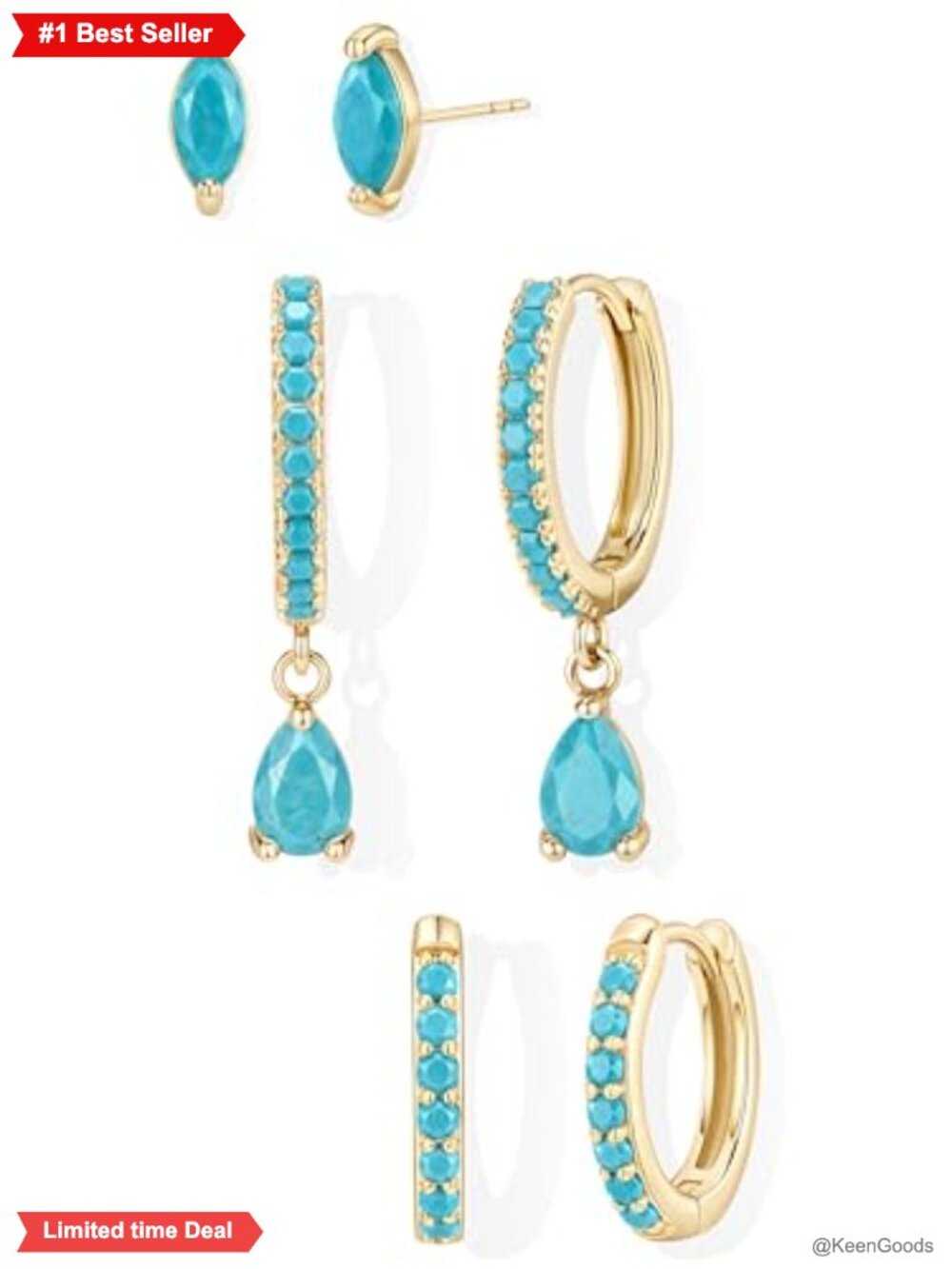 14K Gold Plated Huggie Hoop Earrings Set for Women Hypoallergenic 3-Pair